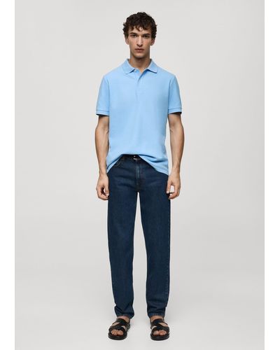 Mango 100% Cotton Pique Polo Shirt China - Blue