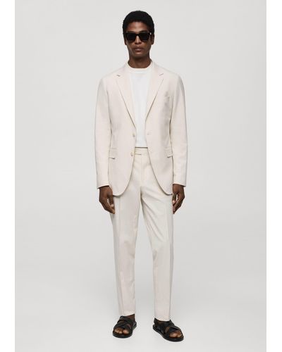 Mango Striped Seersucker Cotton Slim Fit Suit Jacket - Natural