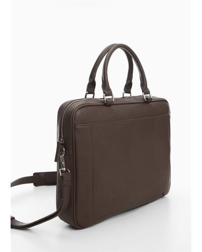 Mango Leather-effect Briefcase - Brown