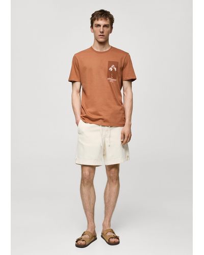 Mango 100% Cotton Drawstring Bermuda Shorts Off - White