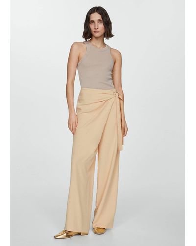 Mango Lyocell Trousers With Knot Detail - Natural