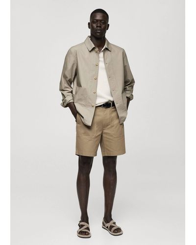 Mango 100% Herringbone Cotton Bermuda Shorts - Natural