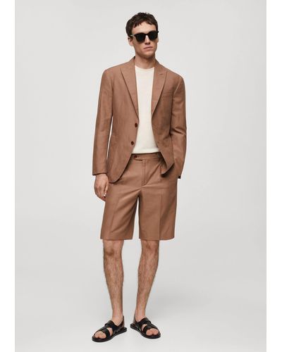 Mango Bermuda Cotton Linen Suit Bermuda Shorts Burnt - Natural