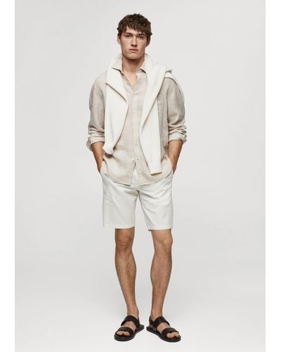 Mango Slim-fit Chino Cotton Bermuda Shorts Off - White