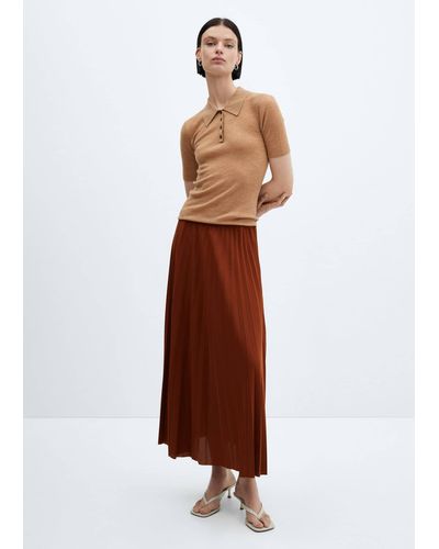 Mango Pleated Long Skirt - Brown
