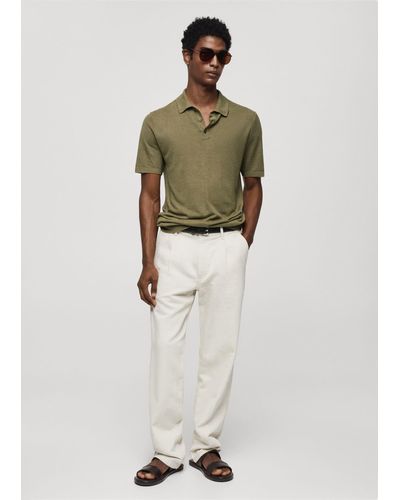 Mango Buttoned Microstructure Knit Polo - Green