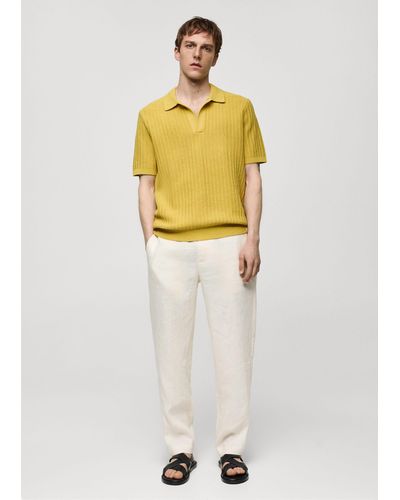 Mango Braided Knit Polo Shirt - Yellow