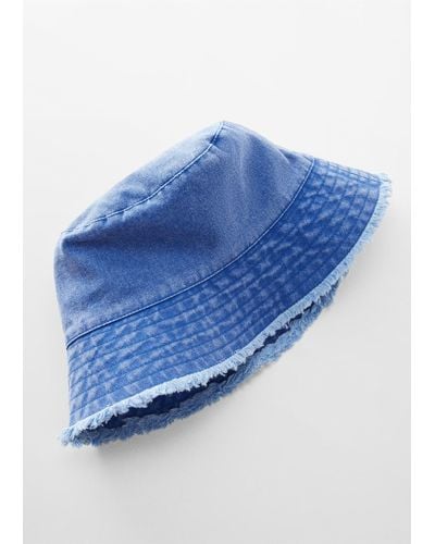 Mango Frayed Bucket Hat - Blue