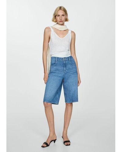 Mango Linen Top With Knotted Straps - Blue