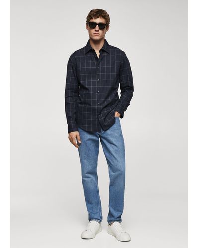 Mango Check Flannel Cotton Shirt - Blue