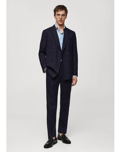Mango Pinstripe Virgin Wool Suit Trousers Dark - Blue