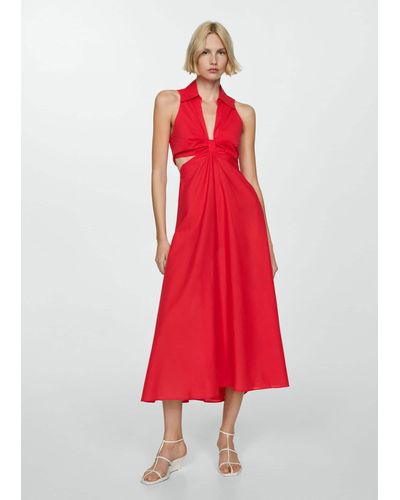 Mango Side Slit Long Dress - Red