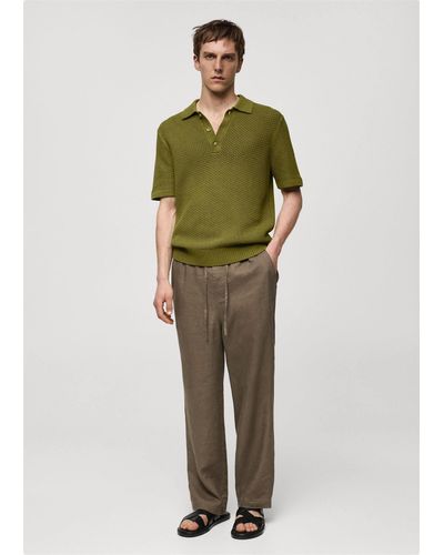 Mango Braided Knit Polo Shirt Green