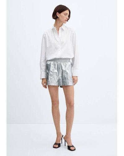 Mango Metallic Shorts With Elastic Waist - White