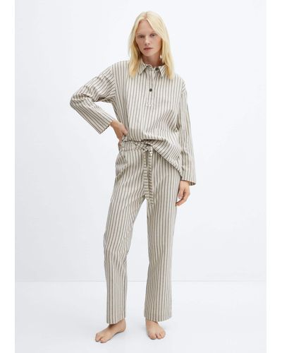 Mango Striped Pyjama Trousers - White