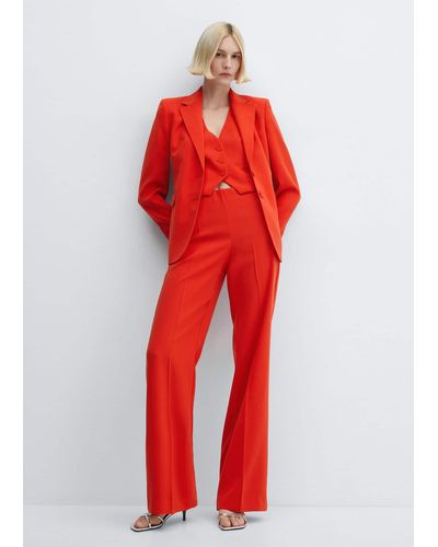 Mango Wideleg Trousers With Belt Coral - Red