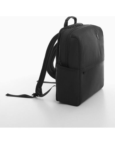 Mango Backpack With Leather-effect Details - Black
