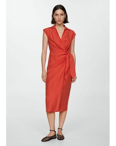 Mango Bow Modal Dress - Red