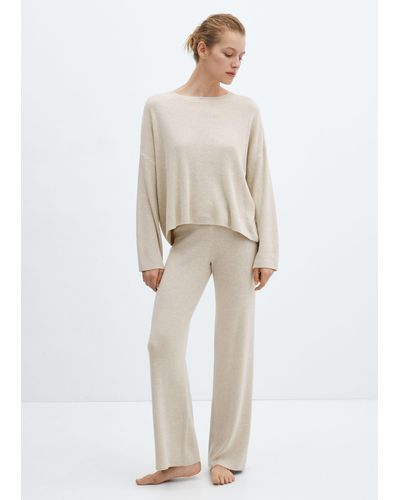 Mango Cotton-linen Knitted Trousers - Natural