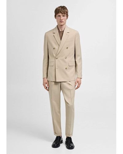 Mango Double-breasted Regular-fit Suit Jacket - Natural