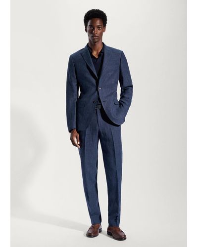 Mango 100% Linen Suit Trousers - Blue
