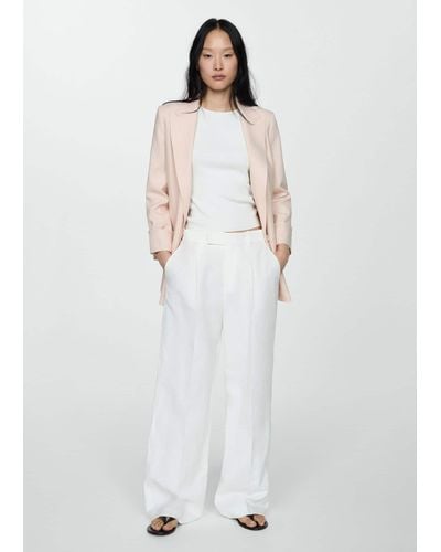 Mango Linen Jacket With Buttoned Cuffs Pastel - White