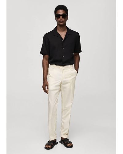 Mango Cotton Linen Trousers With Darts - Black