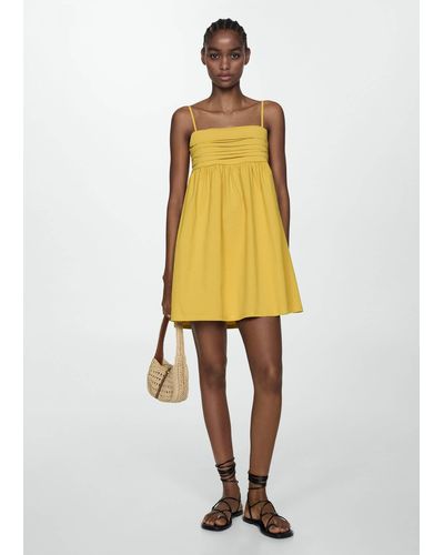 Mango Draped Neckline Dress - Yellow