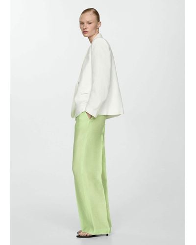 Mango Wideleg Linen Trousers - Green