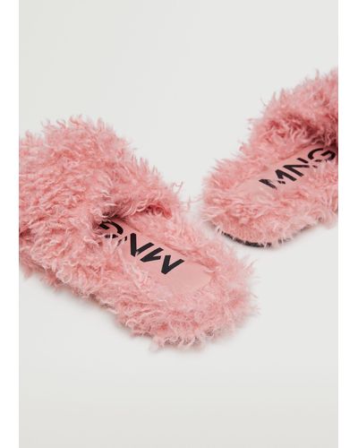 Mango Criss-cross Fur Sandals - Pink