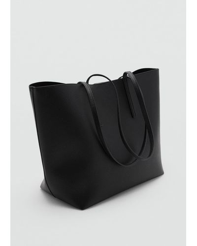 Mango Pebbled Effect Shopper Bag - Black