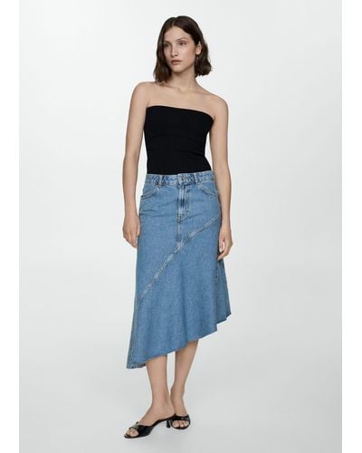 Mango Asymmetrical Denim Skirt Medium - Blue