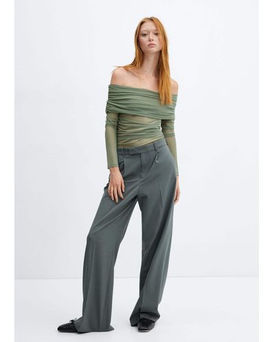 Mango Off-the-shoulder Tulle T-shirt - Green