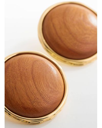Mango Wooden Earrings With Circular Design - Brown