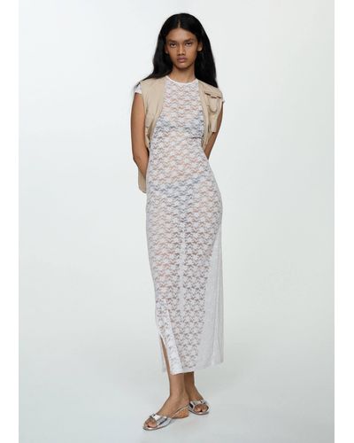 Mango Floral Lace Dress With Opening - White