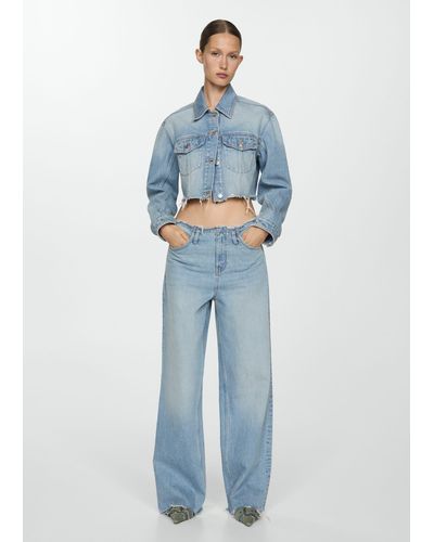 Mango Wideleg Jeans With Frayed Hem Medium - Blue