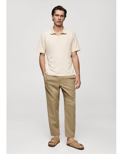 Mango Micro-structure Regular-fit Cotton Polo Shirt - Natural