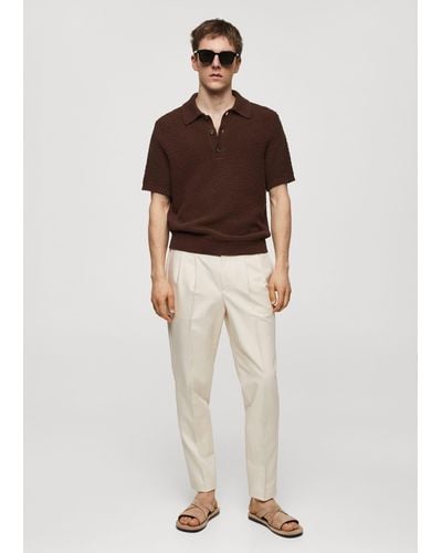 Mango 100% Cotton Braided Knitted Polo Shirt Tobacco - Brown