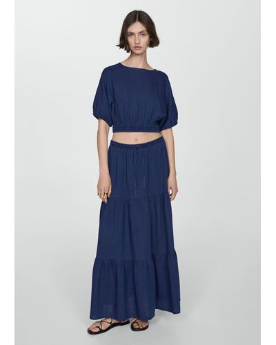 Mango Long Cotton Flared Skirt Night - Blue
