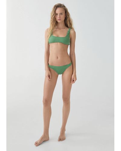 Mango Striped Textured Bikini Bottoms - Green