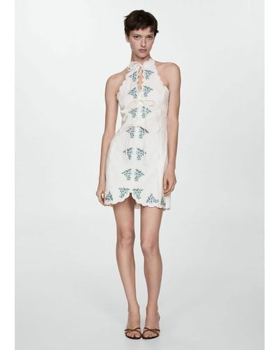 Mango Bow Embroidered Dress Off - White