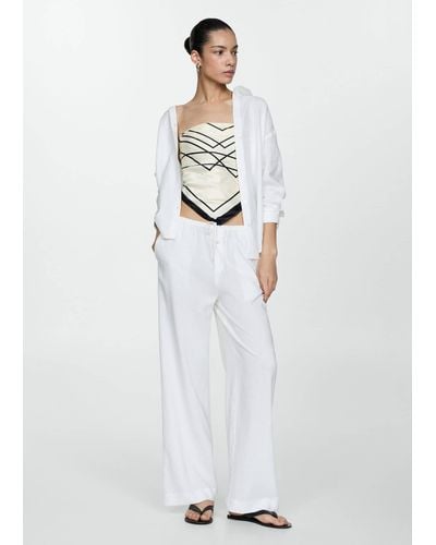 Mango 100% Linen Straight Trousers - White