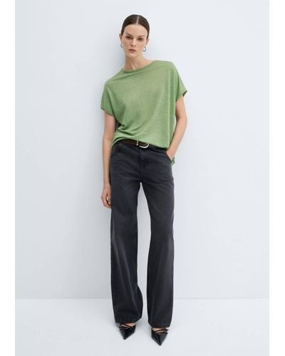 Mango 100% Linen T-shirt - Green