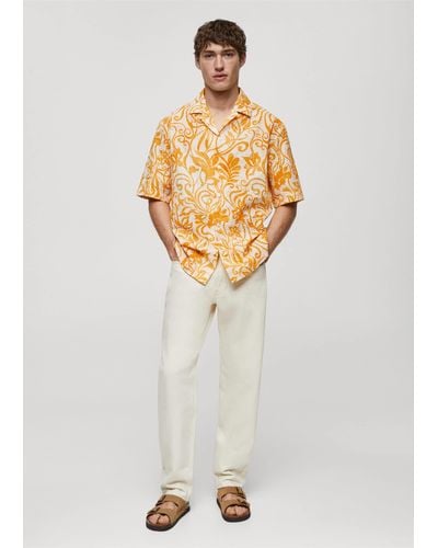 Mango Printed Texture Cotton Shirt - White