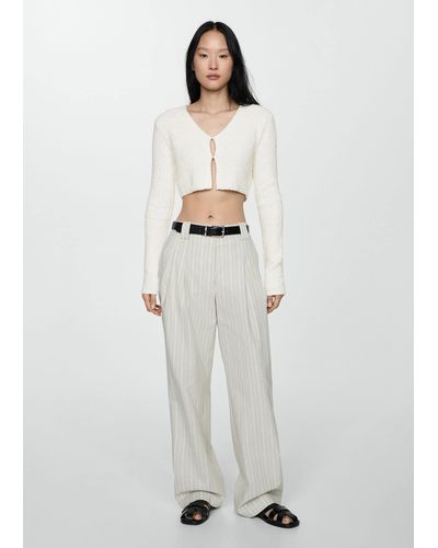 Mango Knitted Cropped Cardigan - White