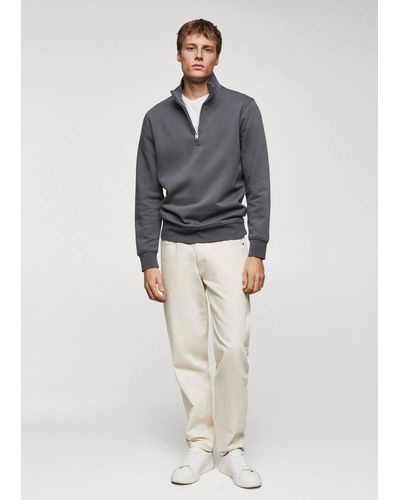 Mango Cotton Sweatshirt With Zip Neck Dark - Grey