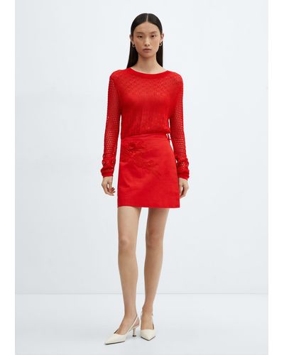 Mango Knitted Jumper With Openwork Details - Red