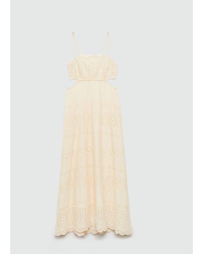 Mango Embroidered Dress With Side Slits - White
