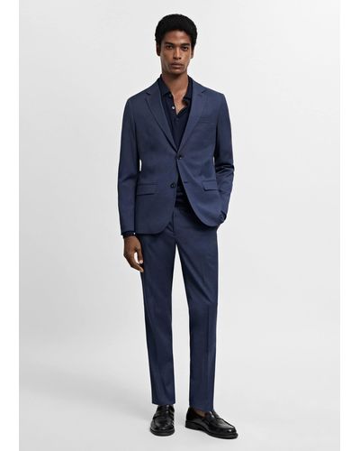 Mango Super Slim-fit Printed Suit Trousers Ink - Blue
