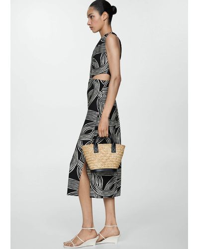 Mango Printed Dress With Openings - White